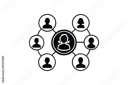 Social Network Diagram with Connected People Icons ,Team Collaboration and Communication Concept Vector