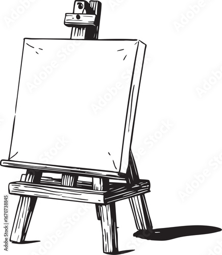 Small canvas on table easel outline. Black and white minimalist vector illustration.