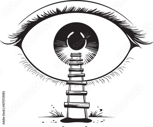Eye of curiosity outline. Minimalist black and white vector of exploration and discovery symbol.