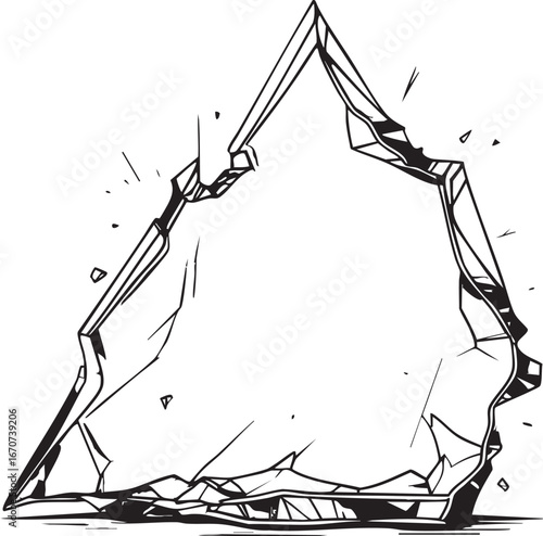 Broken glass shards outline with jagged edges in sharp minimal vector style