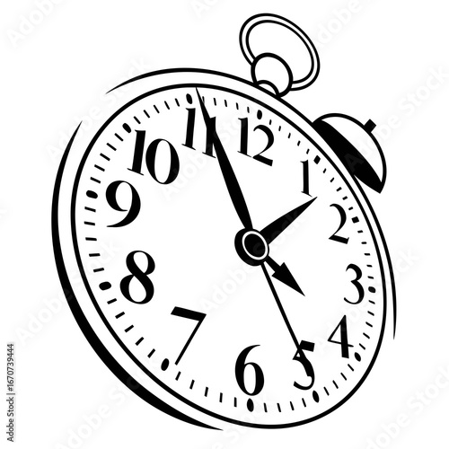 Vintage Alarm Clock: Monochrome Illustration, Time Management Concept, Punctuality, Deadline, Retro Style