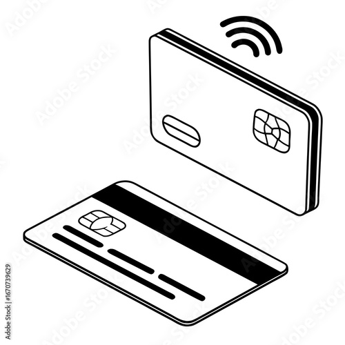 Contactless Payment: Isometric Illustration of Credit Cards, Wireless Transaction, Modern Finance Technology