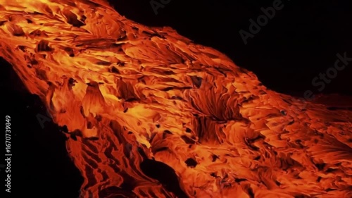 Vibrant Fiery Orange Red Abstract Texture of Molten Rock Flow