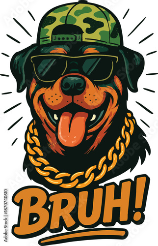 Rottweiler Dog Wearing Sunglasses and Gold Chain canine