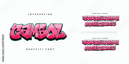 Gambol, Colorful graffiti editable text style effect. Vector text effect with paint wall concept.	
