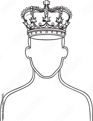 Crowned figure outline. Minimalist vector representing leadership role and authority.