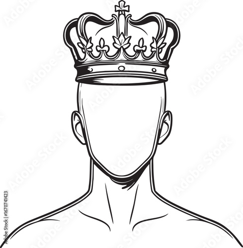 Crowned figure outline. Minimalist vector representing leadership role and authority.