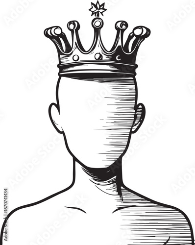 Crowned figure outline. Minimalist vector representing leadership role and authority.