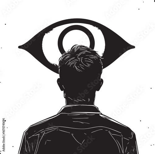 Facing the eye outline. Symbolic minimalist vector of fear and courage under observation.