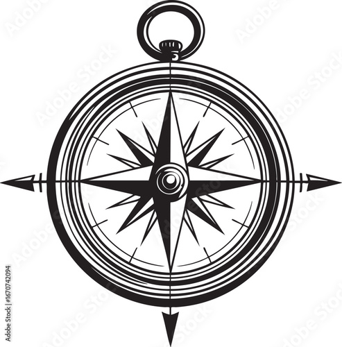 Compass outline. Minimalist vector icon for navigation travel and exploration themes.
