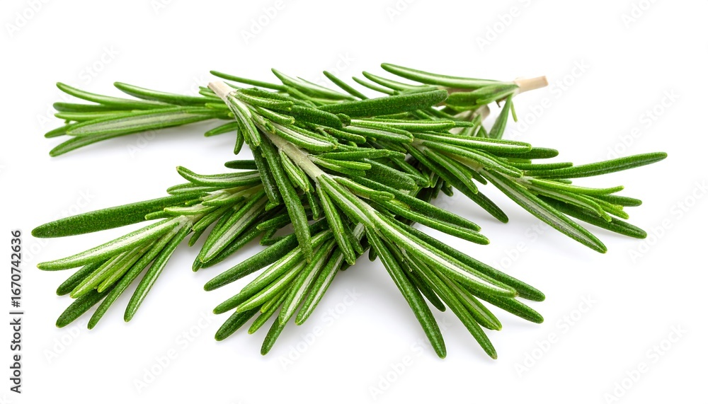 Fototapeta premium Fresh rosemary sprigs against white background