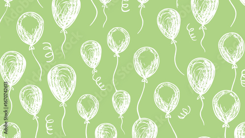 White balloons in the green background vector. Celebration seamless pattern .