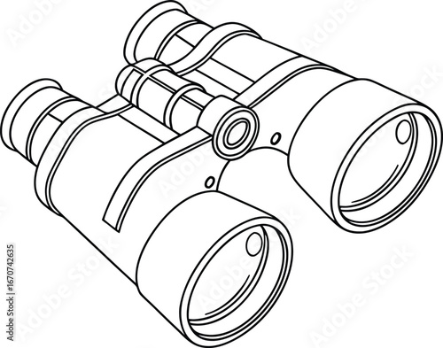 Black and white line drawing of a pair of binoculars