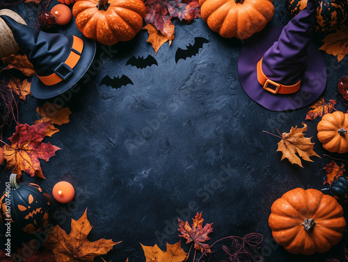 halloween background with pumpkins and leaves