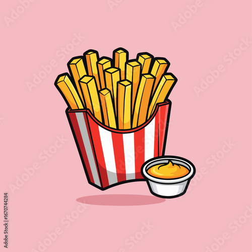 Delicious French Fries with Dipping Sauce - Classic Fast Food Snack Illustration