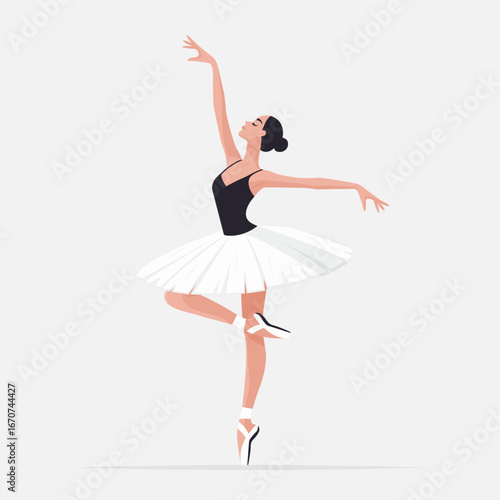 Classical ballet dancer character in tutu flat vector design.