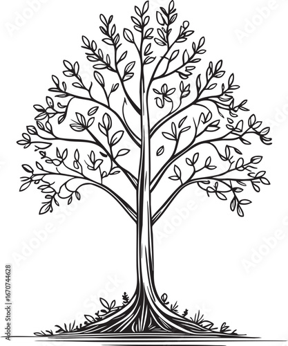Outline tree growth stages from sprout to full foliage symbolizing natural progress and evolution