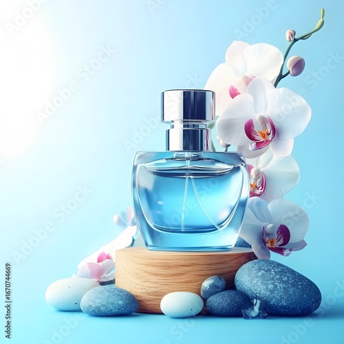 Elegant Perfume Bottle with Orchids and Stones