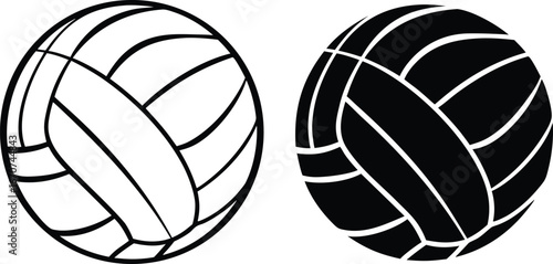 Volleyball ball outline and silhouette side by side