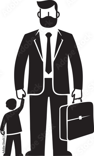 Professional dad icon with briefcase and child. Corporate and family balance concept in clean monoline outline style.