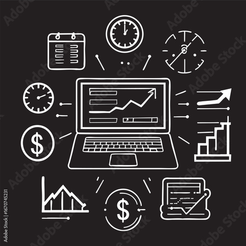 Side Hustle Icons Outline Set with Entrepreneurship Symbols on Dark Purple Background for Gig Economy and Freelance Content