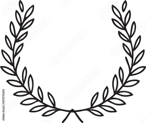 Laurel wreath outline icon representing achievement and honor. Elegant minimalistic black line design vector illustration.