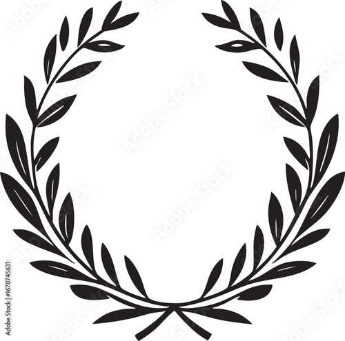 Laurel wreath outline icon representing achievement and honor. Elegant minimalistic black line design vector illustration.
