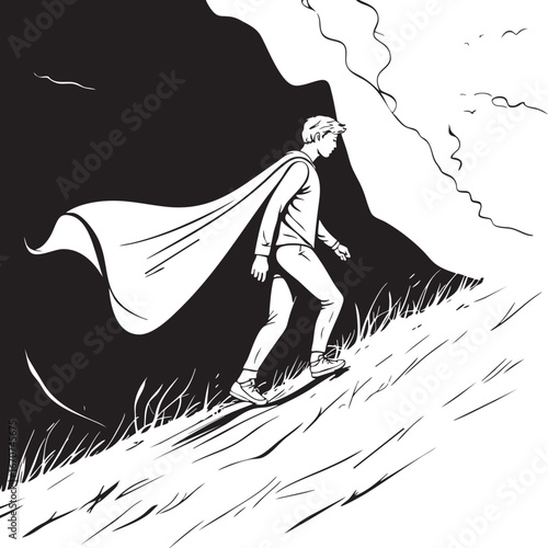Person walking uphill against wind – symbolic outline of resilience and strength