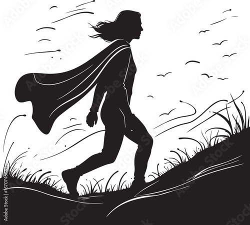 Person walking uphill against wind – symbolic outline of resilience and strength