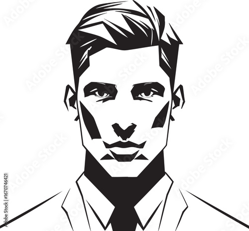 Geometric male face outline with symmetrical minimalist line art