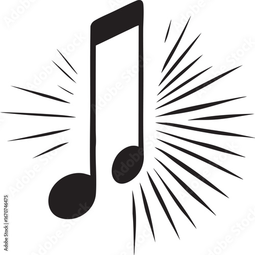 Musical note with sound waves. Minimalist outline vector for music and sound design