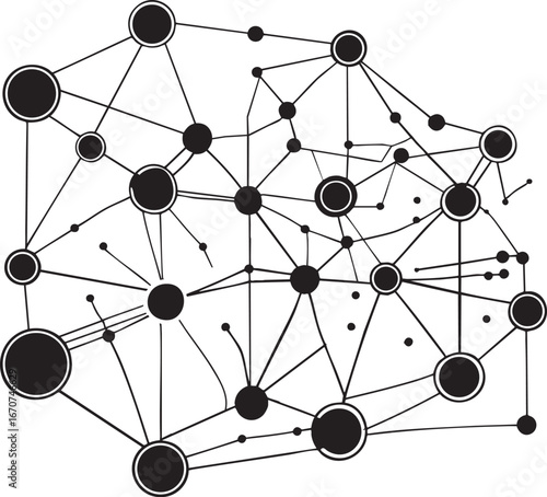 Big data nodes network outline. Minimalistic black line art of abstract interconnected data points vector illustration.