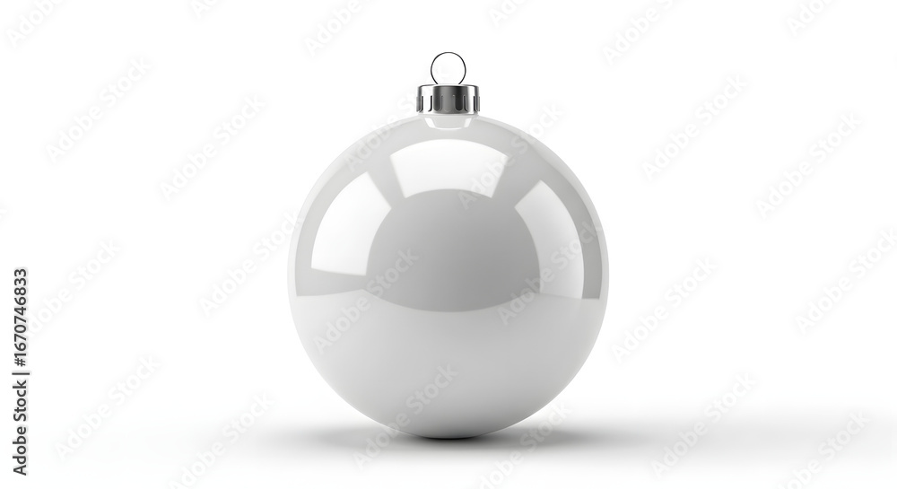 Fototapeta premium Glass Christmas ornament ball, glossy finish with metallic hook, isolated on white, elegant holiday mockup.