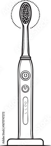 Electric toothbrush outline. Hygiene product in linear detail.