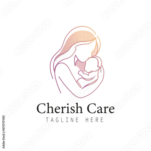 Cherish Care Logo Design - Elegant Mother and Baby Outline for Nurturing Brands
