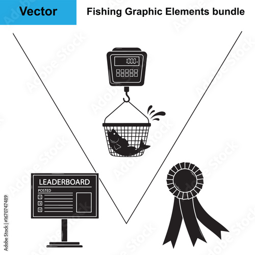 Tournament Weigh-In Leaderboard Prize Ribbon Silhouette Fishing Vector Bundle