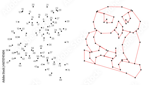 Connect the dots educational drawing game. Dot to dot by numbers puzzle. Google Font Fira Sans Condensed. Owl went hunting. Sits on branch.