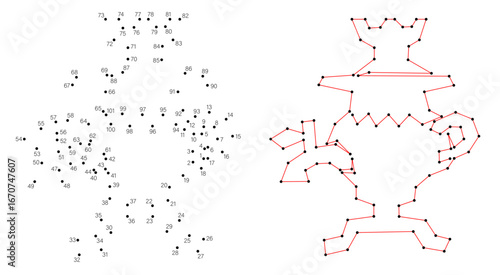 Connect the dots educational drawing game. Dot to dot by numbers puzzle. Google Font Fira Sans Condensed. Russian samovar.