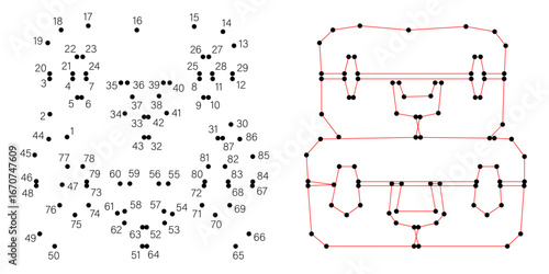 Connect the dots educational drawing game. Dot to dot by numbers puzzle. Google Font Fira Sans Condensed. Two travel suitcases. One above the other.