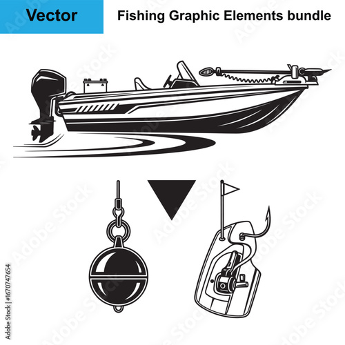 Trolling Motor Downrigger Planer Board Silhouette Fishing Vector Bundle