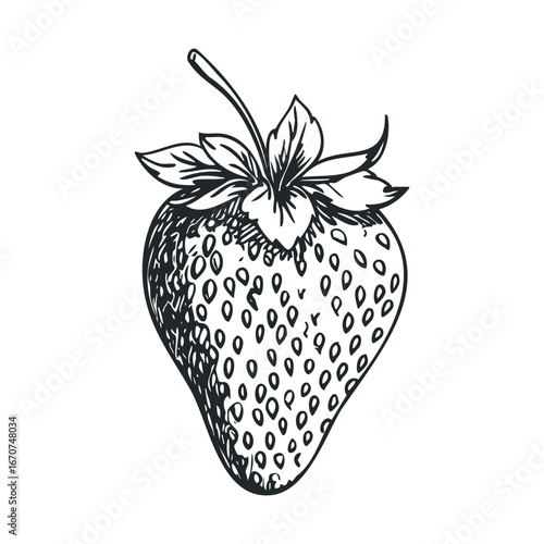 Hand drawn strawberry with detailed features for culinary designs. Vector illustration