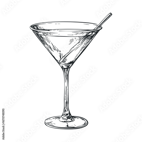 Elegant martini glass design for cocktail recipes and menus. Vector illustration