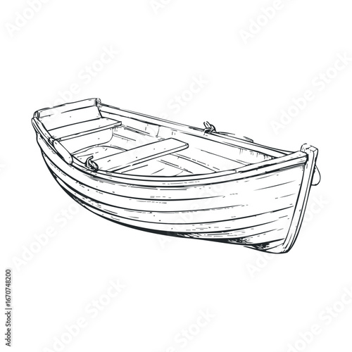 Classic wooden boat design for nautical art and decor projects. Vector illustration