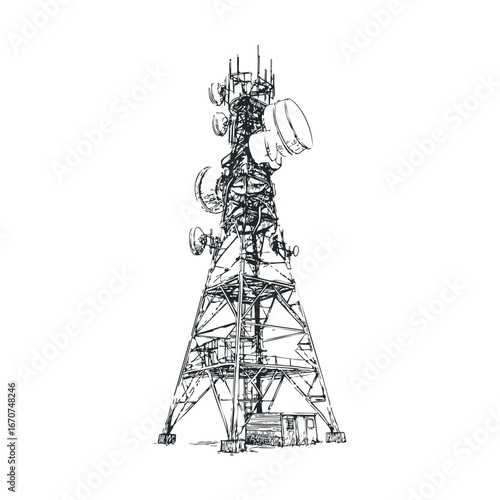 Telecommunications tower concept for technology and connectivity. Vector illustration