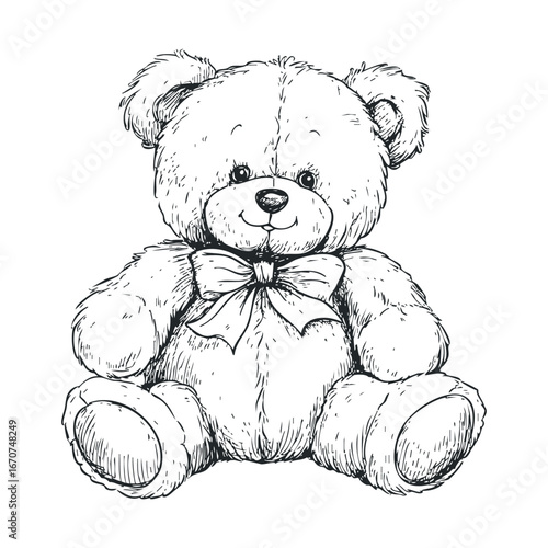 Cute teddy bear with bow designed for children’s gifts and decor. Vector illustration