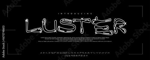 Font Luster. Chrome Y2K font. Liquid metal alphabet, melted steel letters and funky numbers. Glossy look 3D style flux typeface vector set. 2000 era ood for design print, cover, film, book, artprint, 
