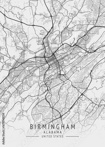 Birmingham - Alabama - US Gray Map Art