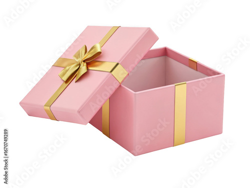 Elegant pink gift box with golden ribbon open and ready for your special surprise