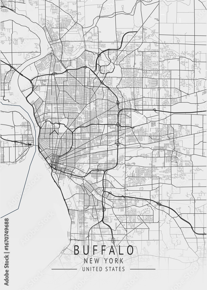 Naklejka premium Buffalo - New York - US Gray Map Art