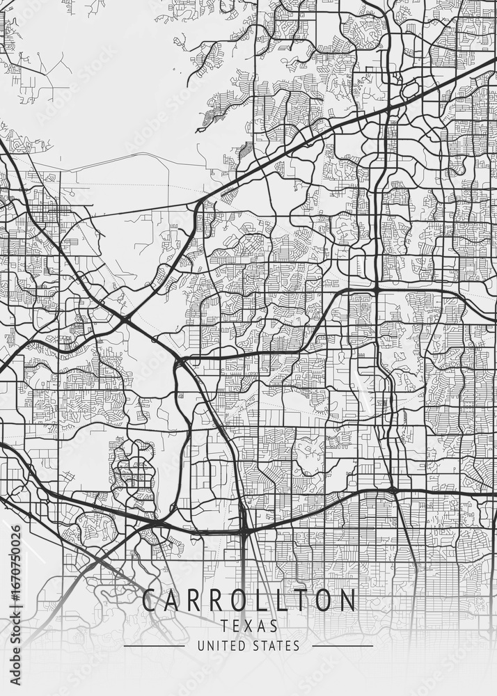 Fototapeta premium Carrollton - Texas - US Gray Map Art